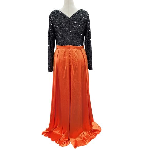 NWT Black Orange Long Sleeve Sequin Gown Size 20 - Picture 6 of 13